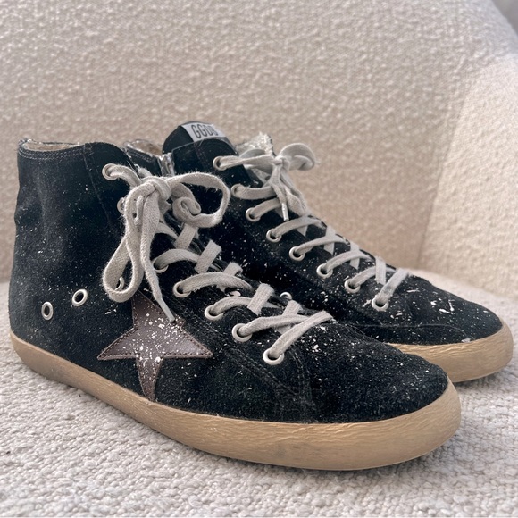 COPY - Golden Goose Francy black suede with white splatter paint sz 39 sz9 - Picture 4 of 10
